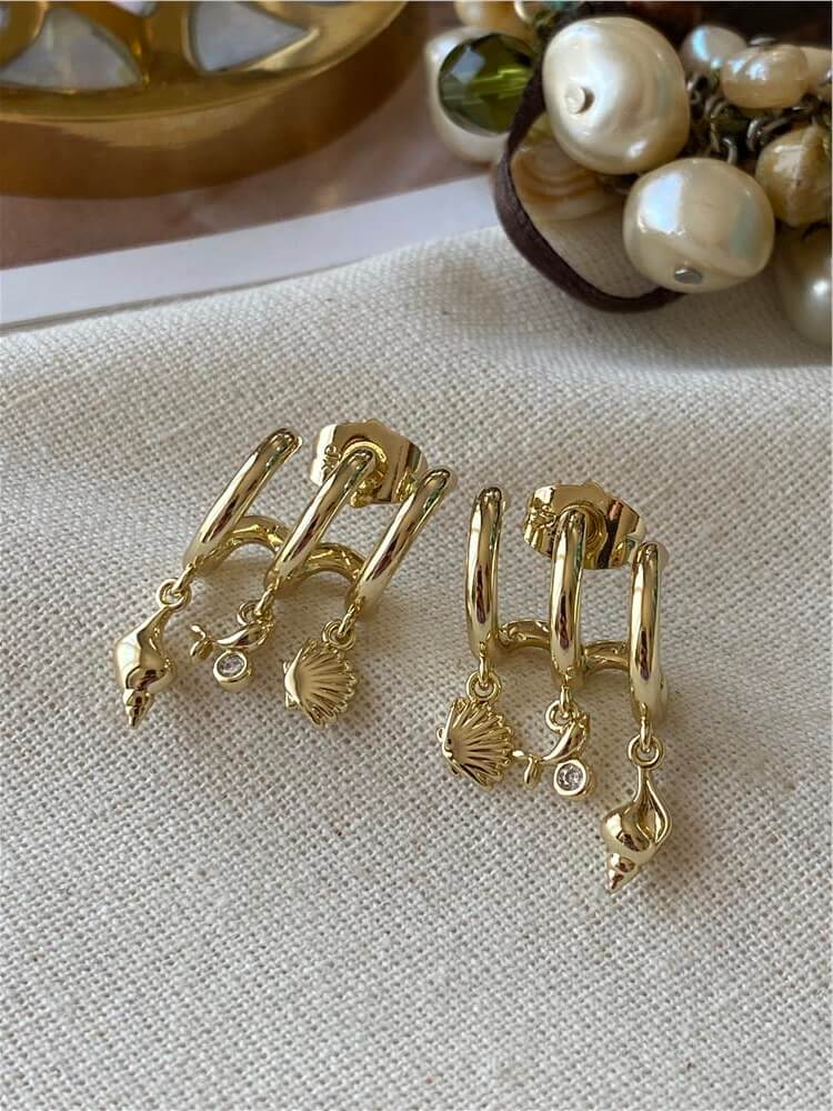 VIP 14K Sea Charms Kaburga Küpe