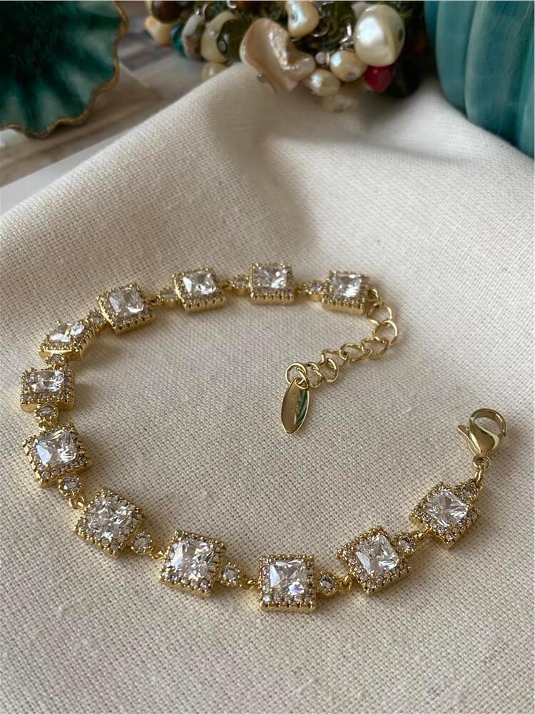 VIP 14K Sıralı Kare Taşlı Bileklik