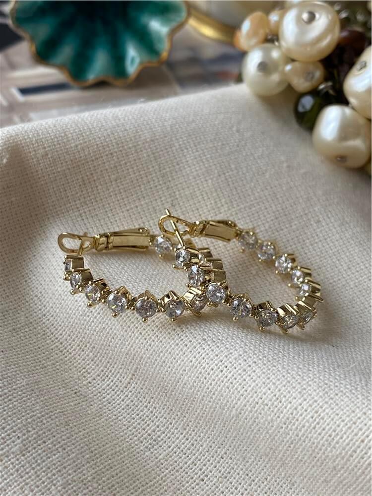 VIP 14K Sıralı Taşlı Halka Küpe