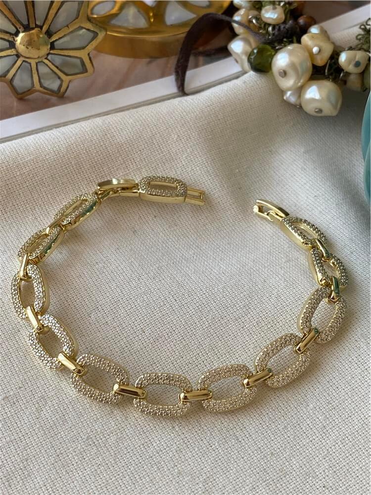 VIP 14K Sıralı Taşlı Kare Bileklik