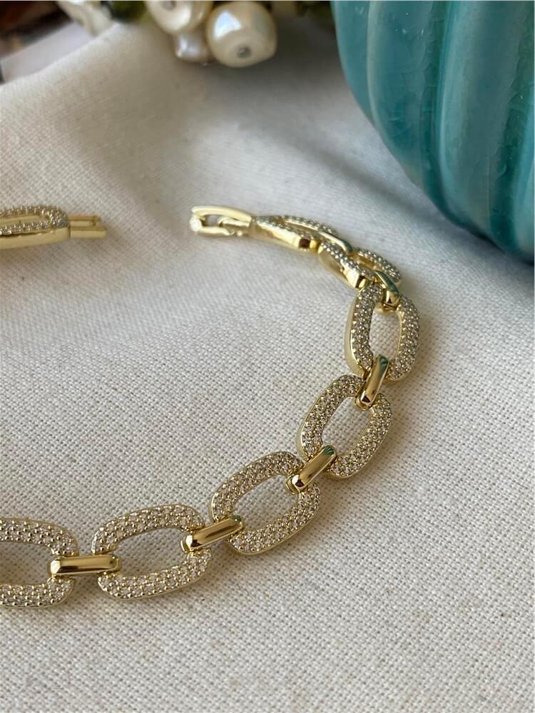 VIP 14K Sıralı Taşlı Kare Bileklik
