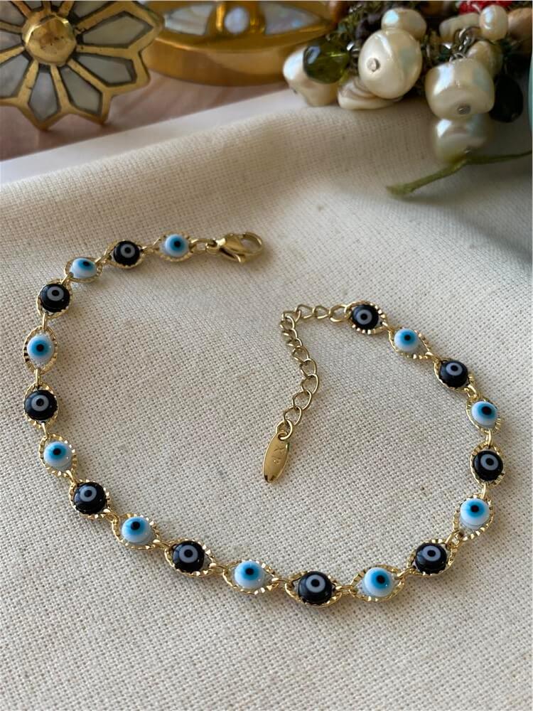 VIP 14K Siyah Beyaz Göz Boncuk Bileklik