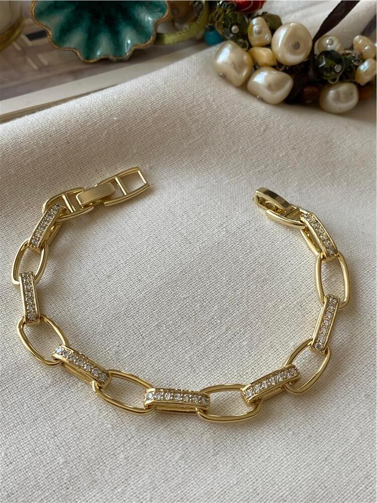 VIP 14K Taş Birleşimli Oval Zincir Bileklik