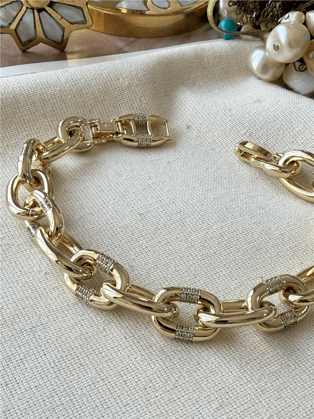 VIP 14K Taş Detaylı Kalın Zincir Bileklik