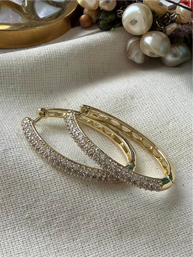 VIP 14K Taşlı Büyük Oval Küpe
