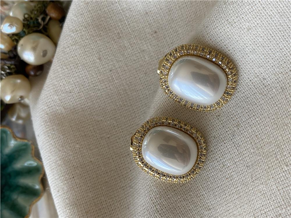 VIP 14K Taşlı Çerçeveli İnci Küpe