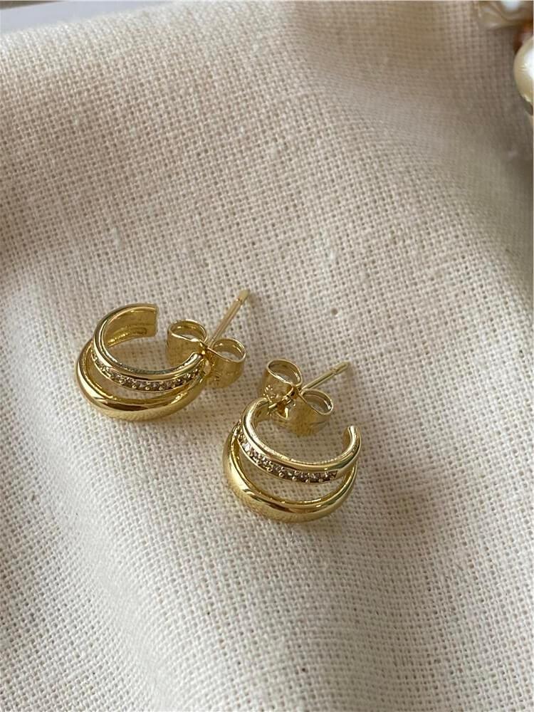 VIP 14K Taşlı Çift Görünümlü Küpe