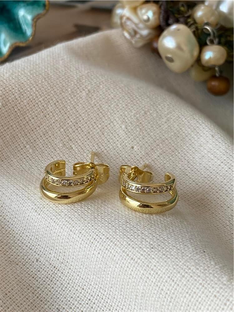 VIP 14K Taşlı Çift Görünümlü Küpe