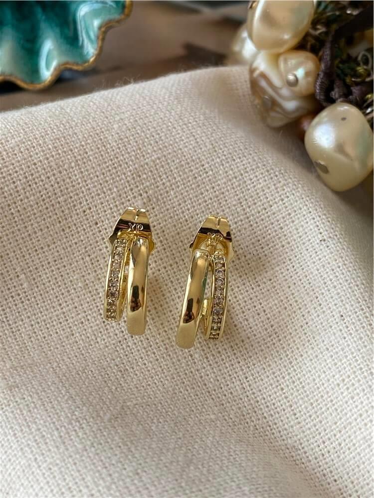 VIP 14K Taşlı Çift Görünümlü Küpe