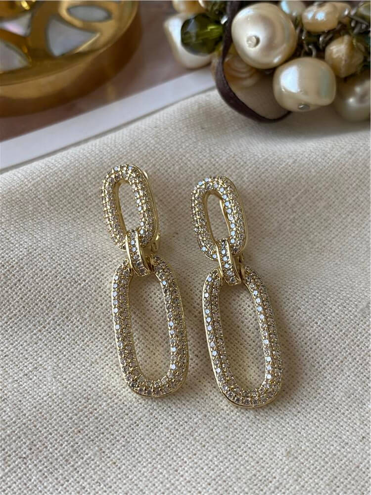 VIP 14K Taşlı Çift Oval Küpe