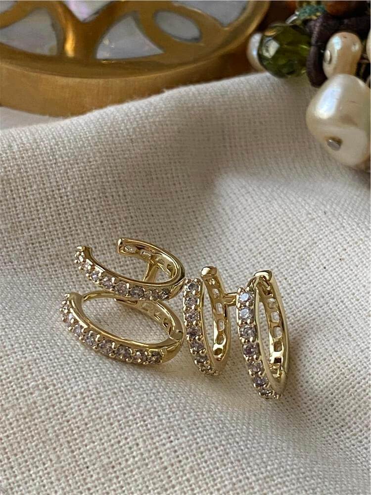 VIP 14K Taşlı Çiftli Görünümlü Küpe