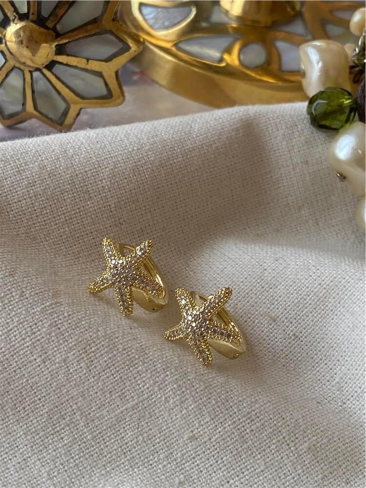 VIP 14K Taşlı Denizyıldızı Halka Küpe