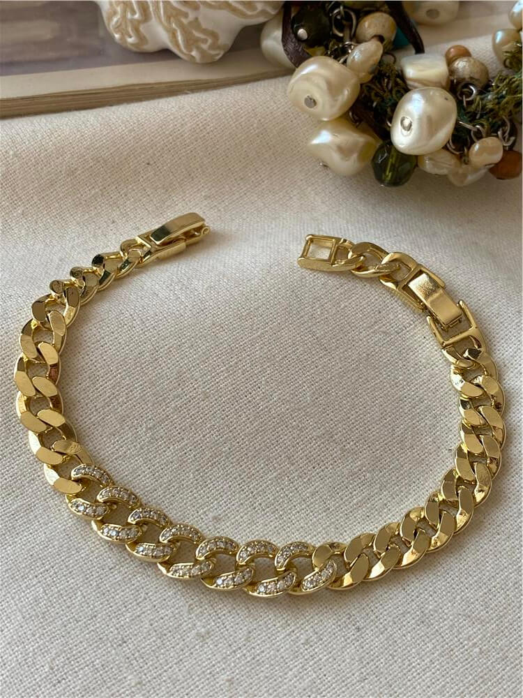 VIP 14K Taşlı Ezme Zincir Bileklik