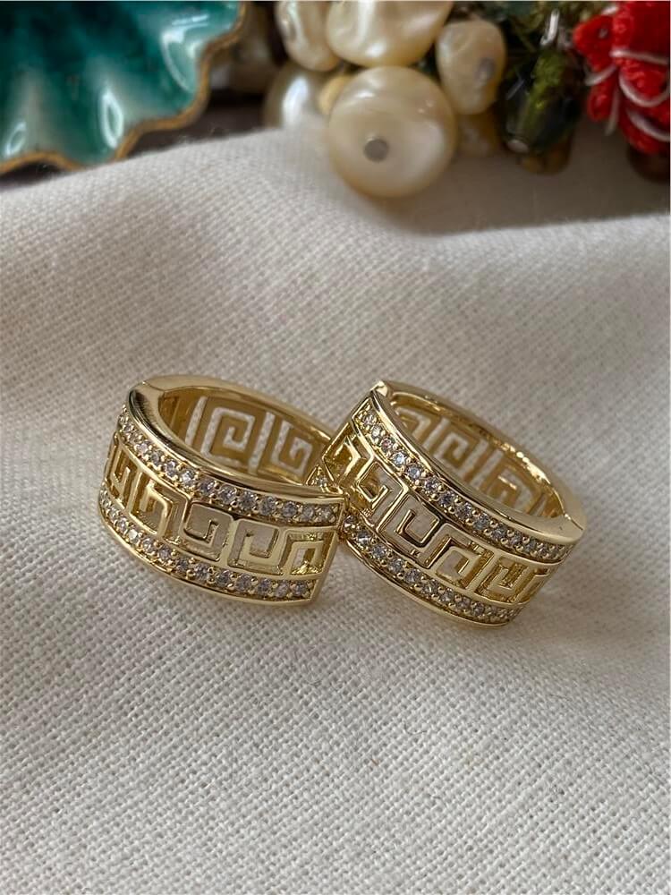 VIP 14K Taşlı Geniş Greek Küpe