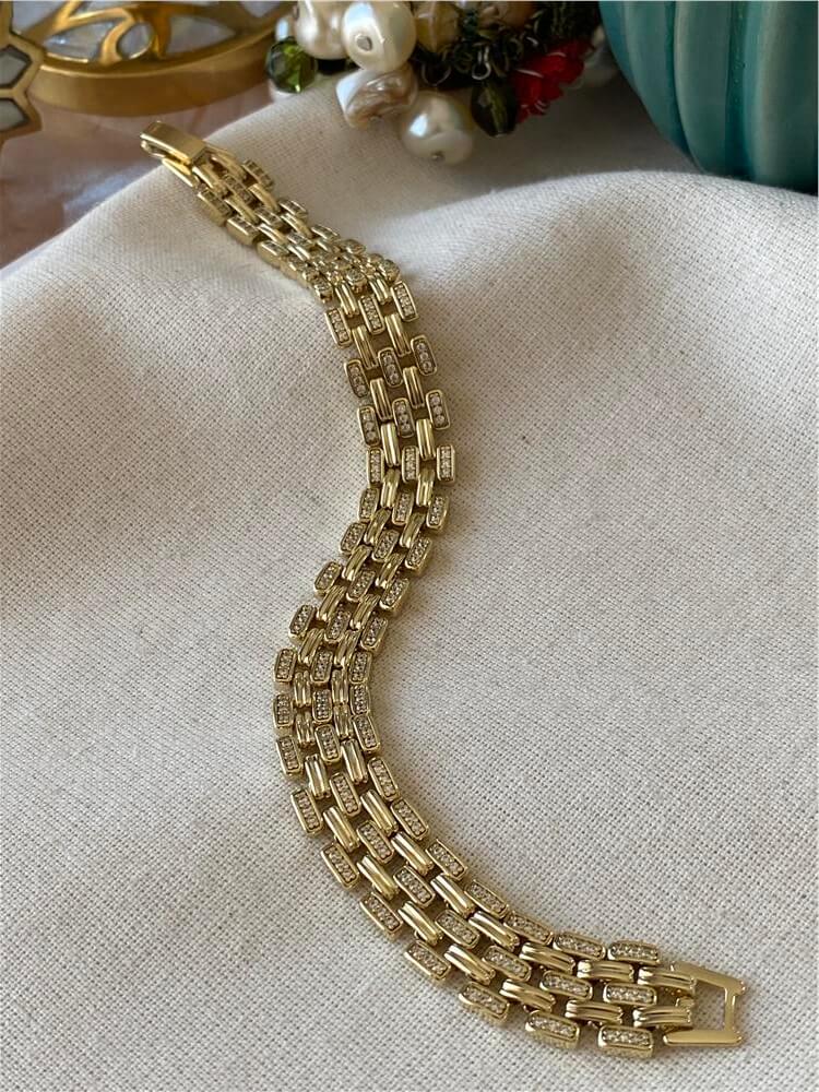 VIP 14K Taşlı Geniş Örme Bileklik