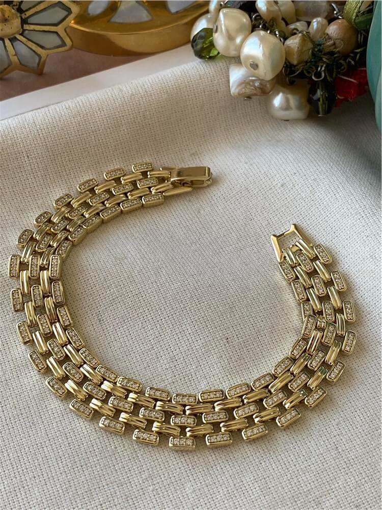 VIP 14K Taşlı Geniş Örme Bileklik