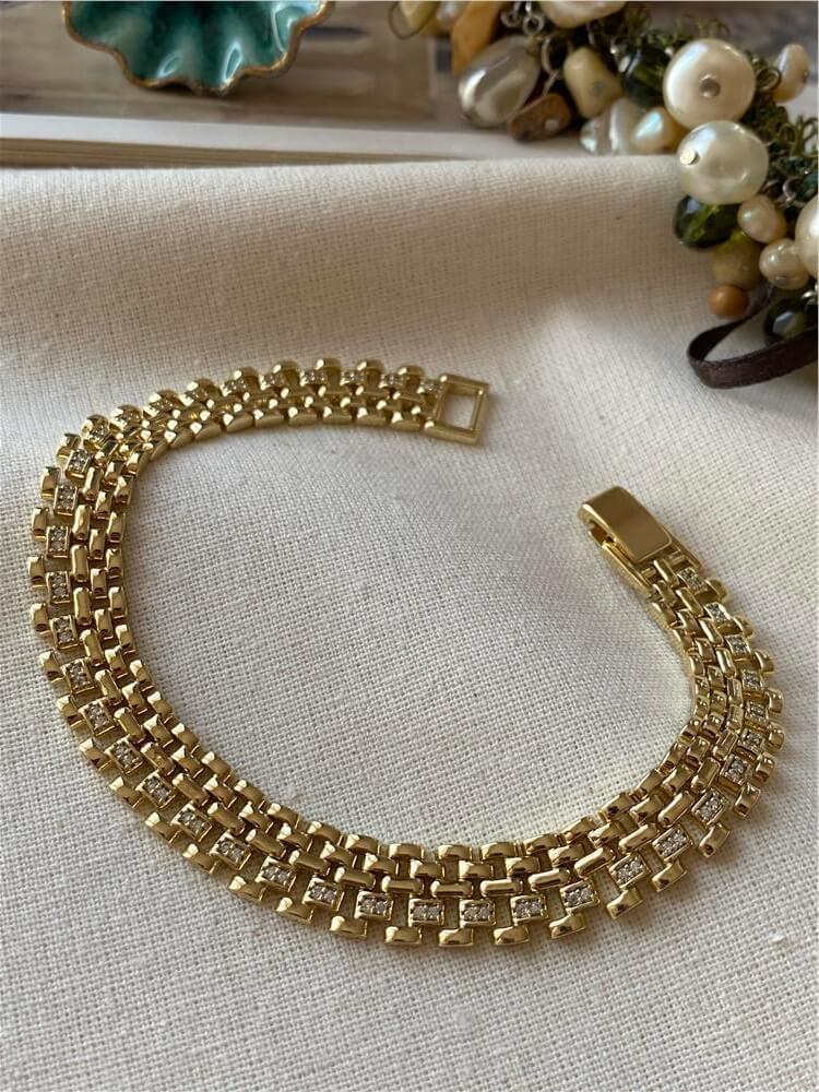 VIP 14K Taşlı Geniş Örme Bileklik