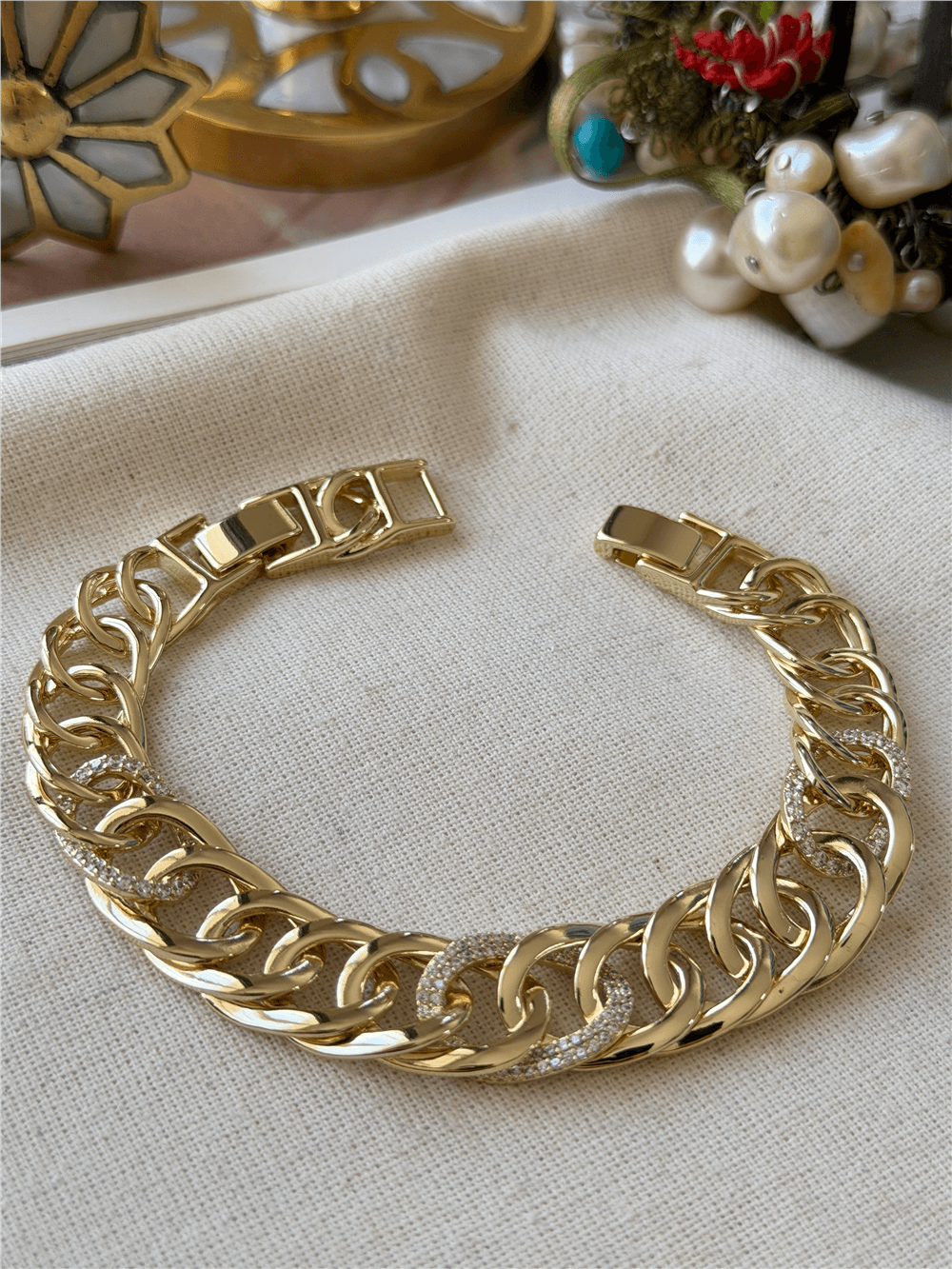 VIP 14K Taşlı Geniş Sık Örme Bileklik