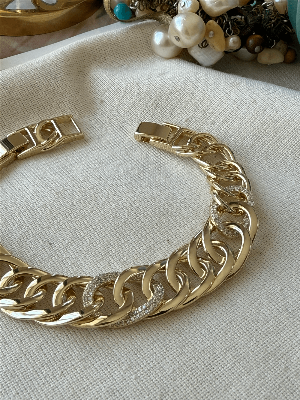 VIP 14K Taşlı Geniş Sık Örme Bileklik