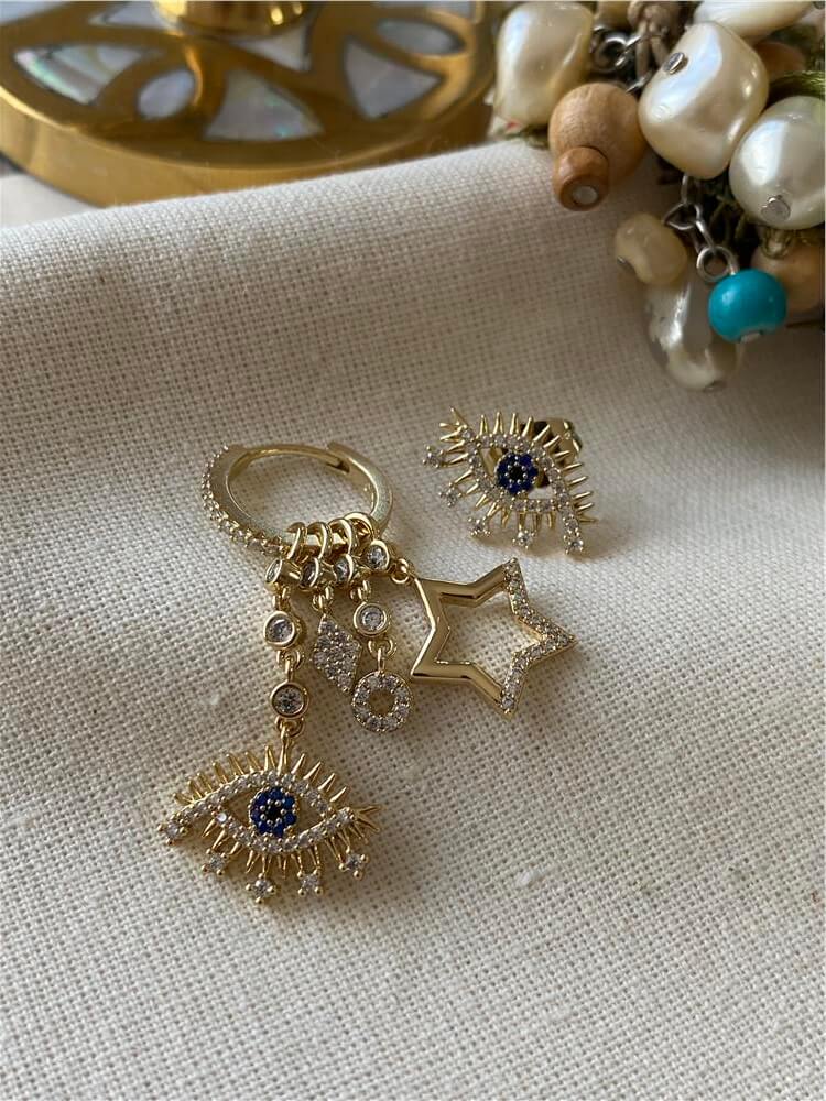 VIP 14K Taşlı Göz Sallantılı Tasarım Küpe