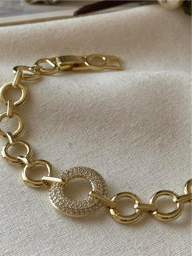 VIP 14K Taşlı Halka Detaylı Bileklik