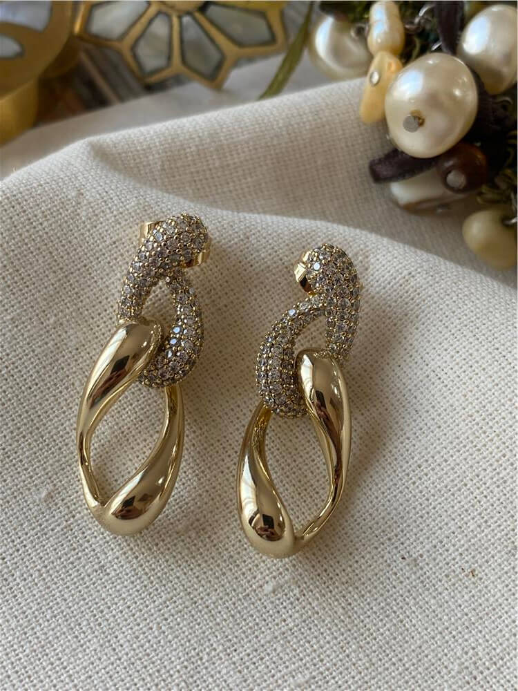 VIP 14K Taşlı İkili Burma Model Küpe