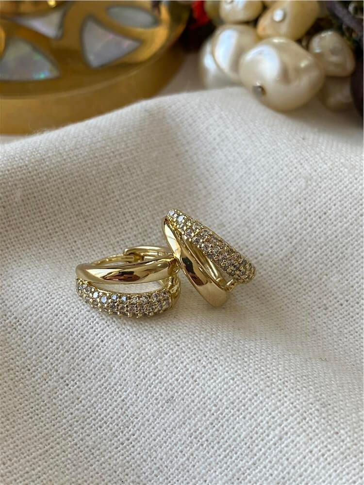 VIP 14K Taşlı İkili Kaburga Model Küpe