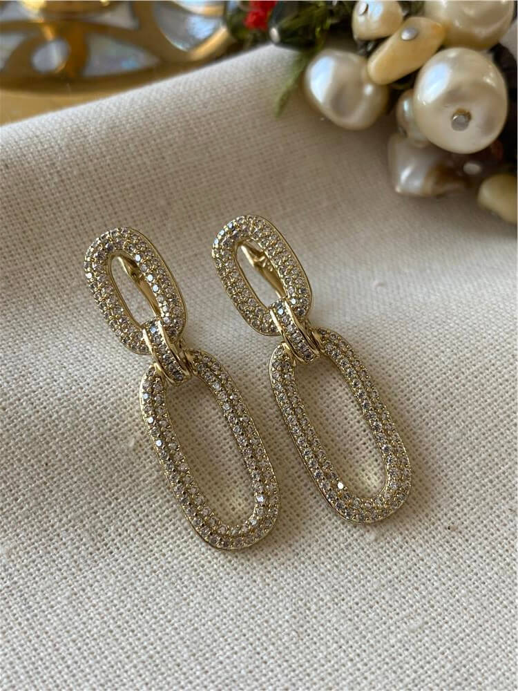 VIP 14K Taşlı İkili Oval Küpe