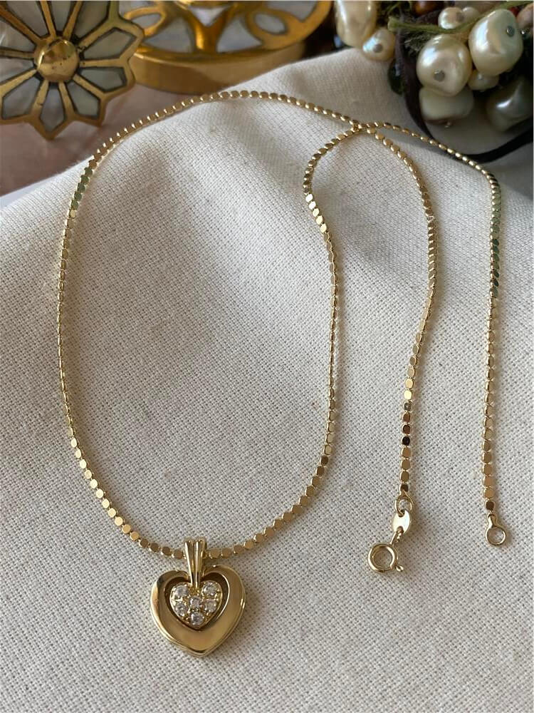 VIP 14K Taşlı Kalp Charmlı Mini Pul Zincir Kolye