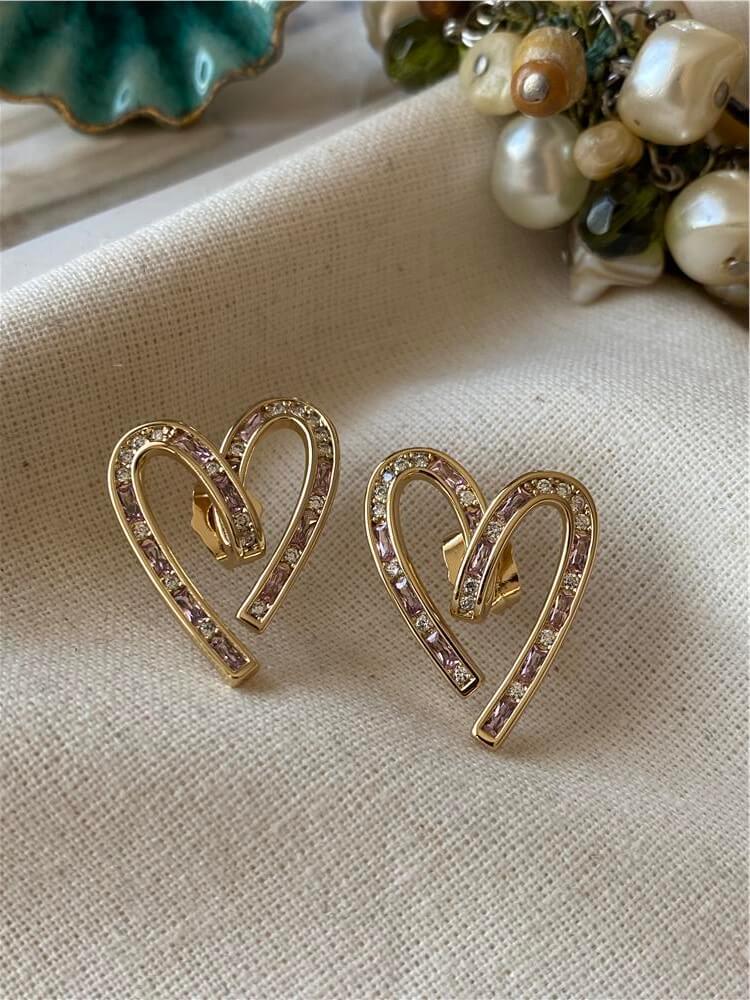 VIP 14K Taşlı Kalp Küpe