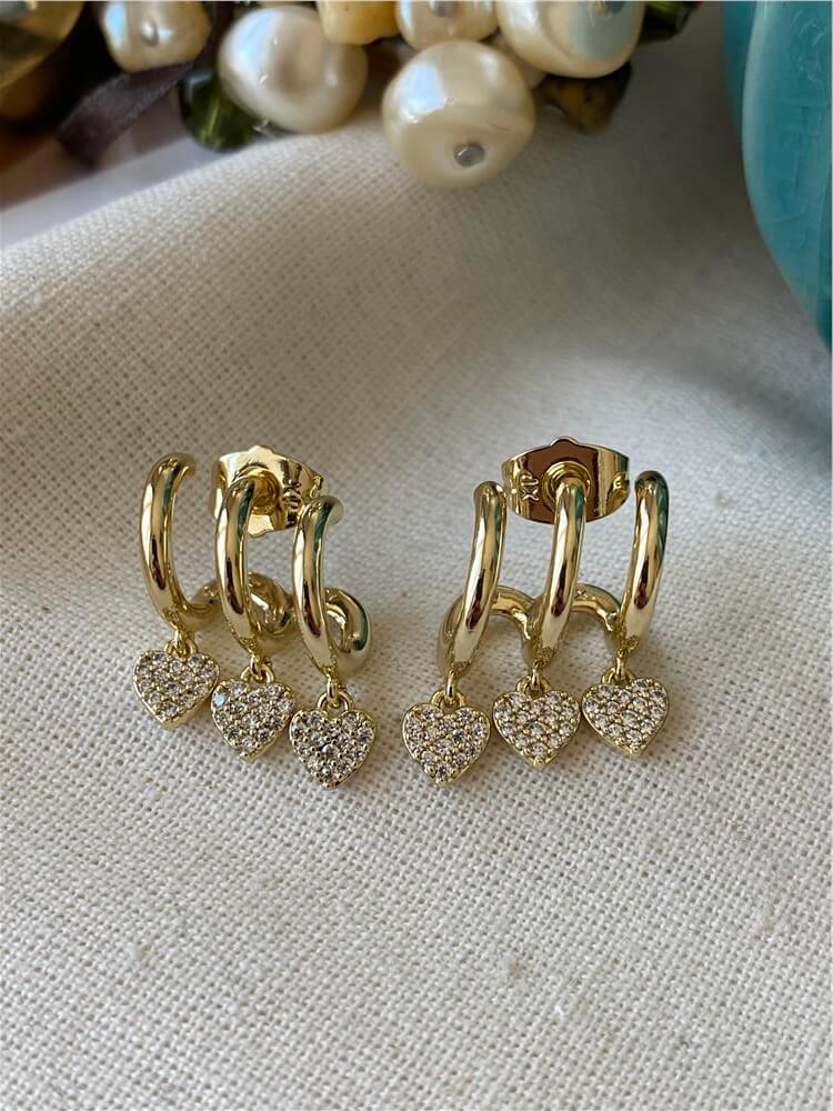 VIP 14K Taşlı Kalpler Kaburga Küpe