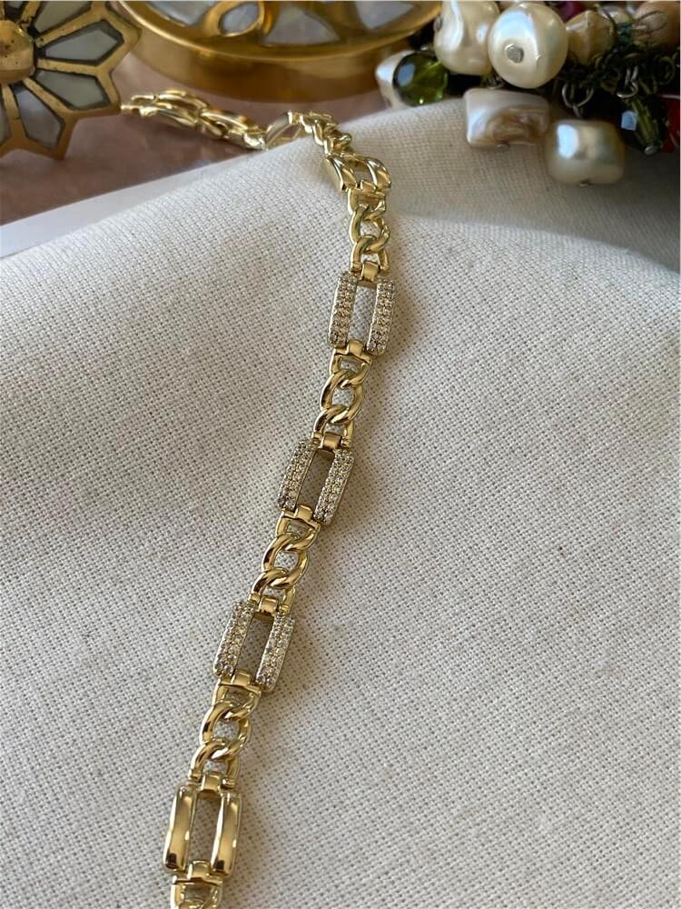 VIP 14K Taşlı Kare Detaylı Zincir Bileklik