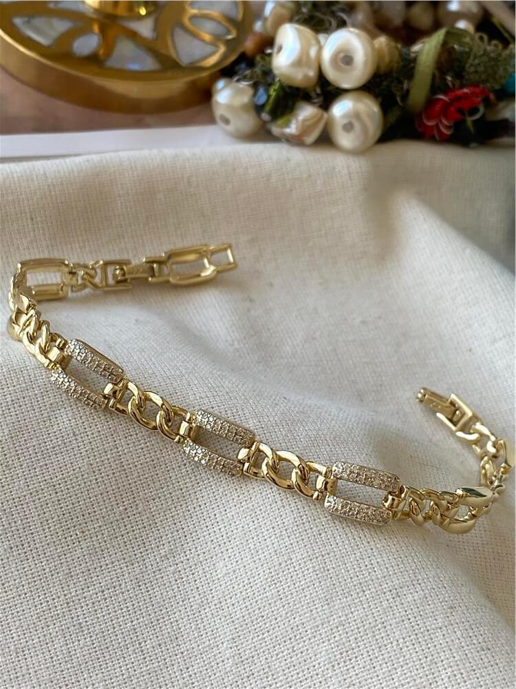 VIP 14K Taşlı Kare Detaylı Zincir Bileklik