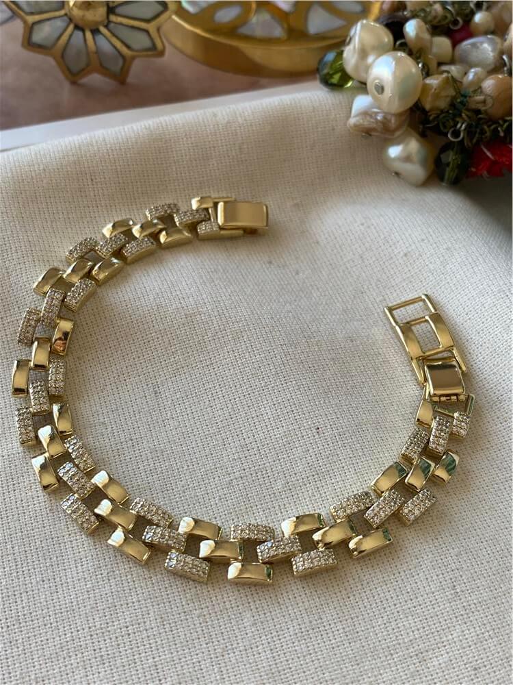 VIP 14K  Taşlı Kare Zincir Bileklik