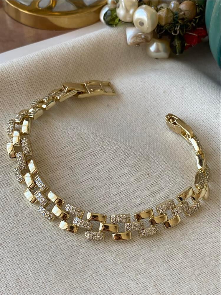 VIP 14K  Taşlı Kare Zincir Bileklik