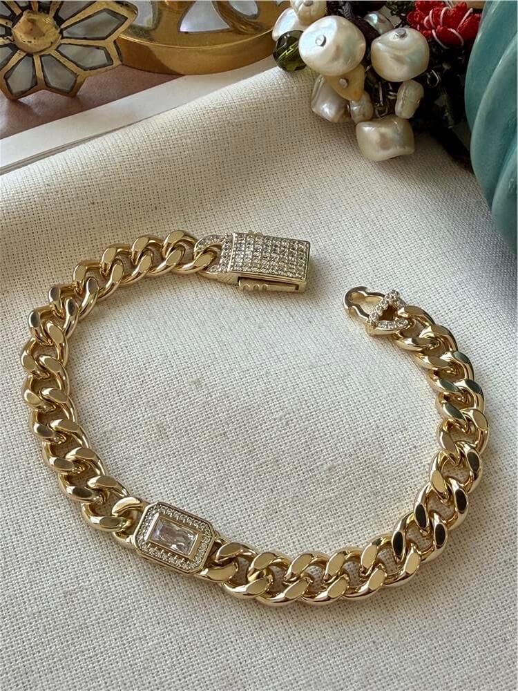 VIP 14K Taşlı Kilit Detaylı Zincir Bileklik