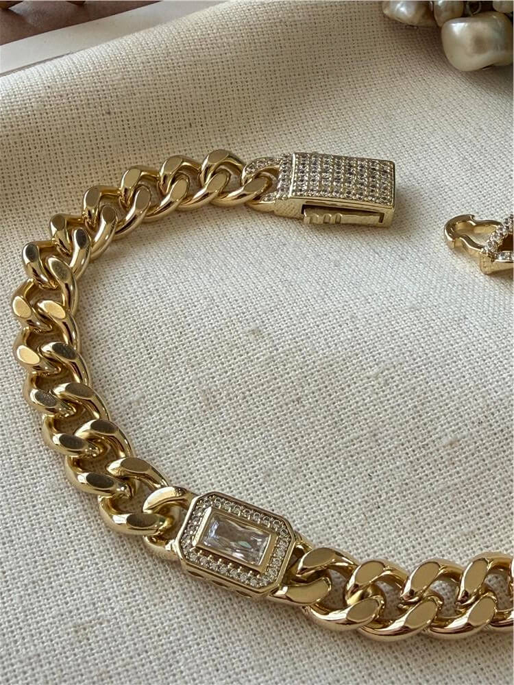 VIP 14K Taşlı Kilit Detaylı Zincir Bileklik