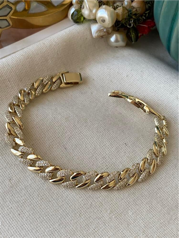 VIP 14K Taşlı Küba Bileklik