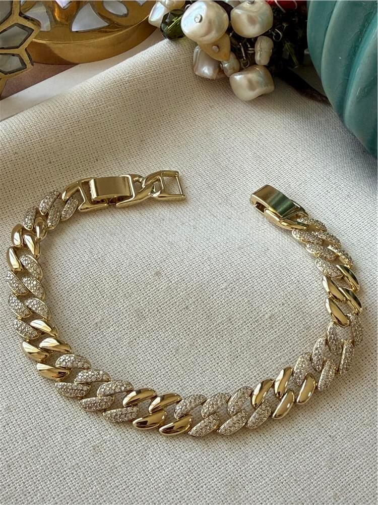VIP 14K Taşlı Küba Tasarım Bileklik
