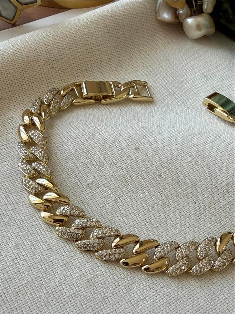 VIP 14K Taşlı Küba Tasarım Bileklik