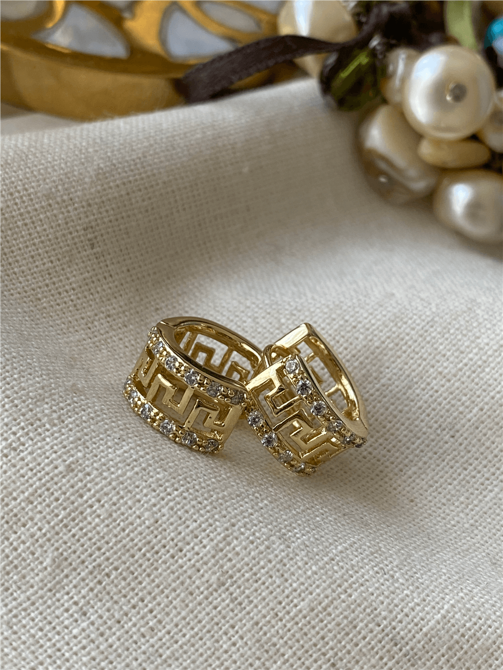 VIP 14K Taşlı Labirent Desen Küpe