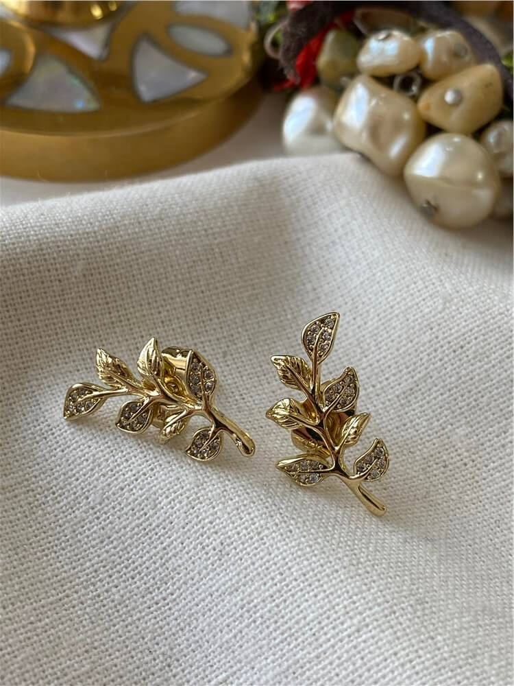 VIP 14K Taşlı Leaf Küpe