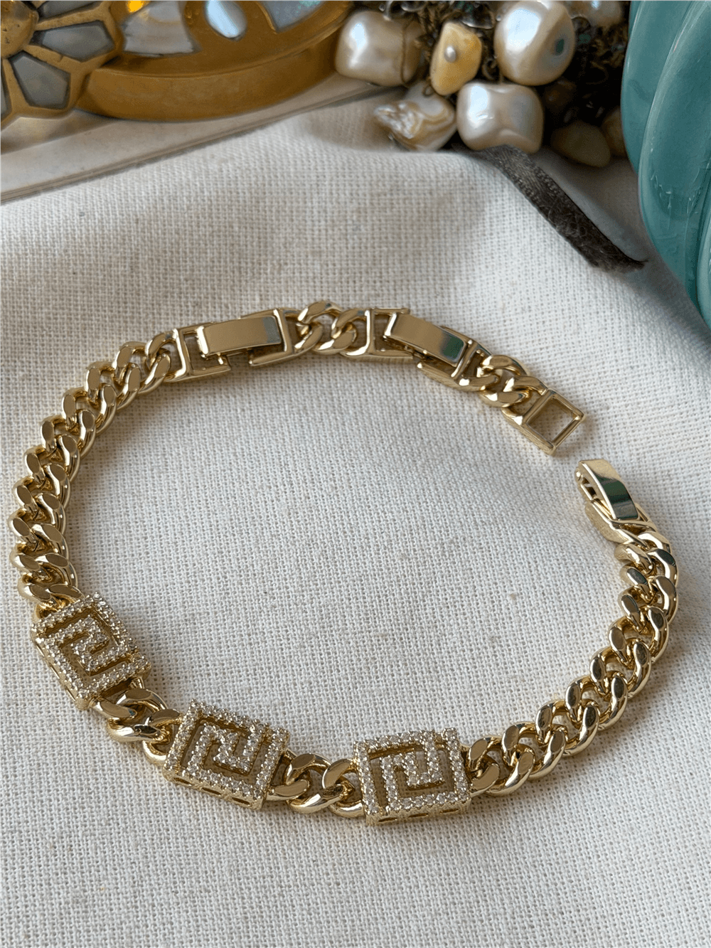 VIP 14K Taşlı Maze Model Zincir Bileklik