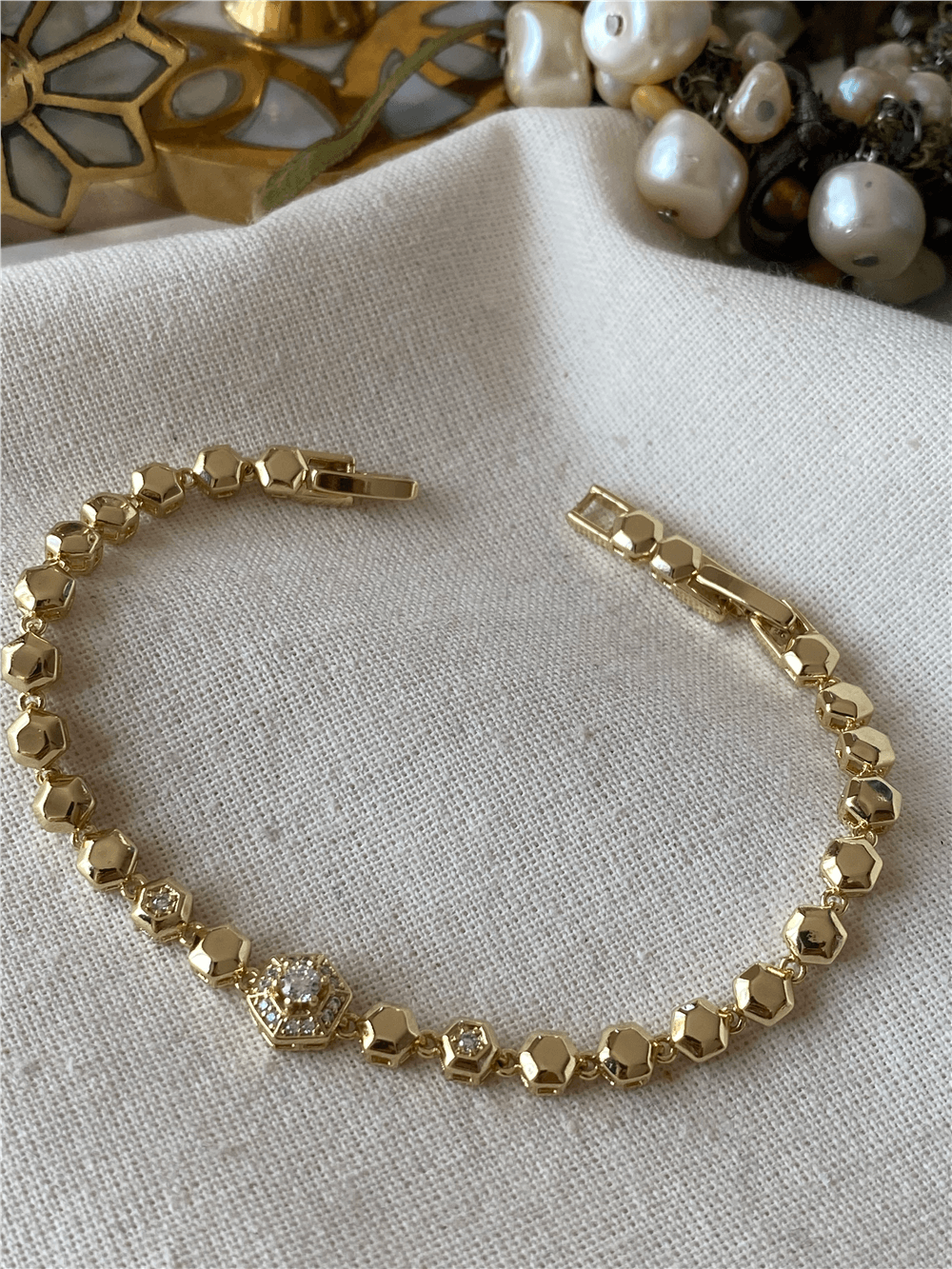 VIP 14K Taşlı Mini Altıgen Bileklik