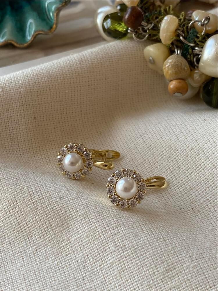 VIP 14K Taşlı Mini İnci Küpe