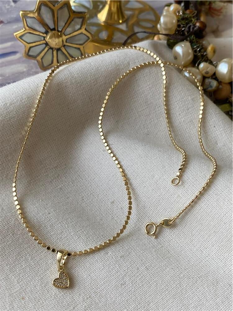 VIP 14K Taşlı Mini Kalp Detaylı Mini Pul Kolye