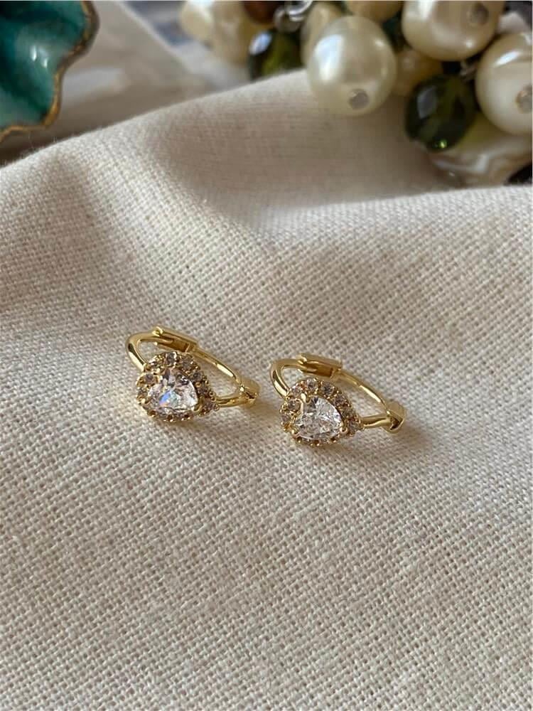 VIP 14K Taşlı Mini Kalp Küpe