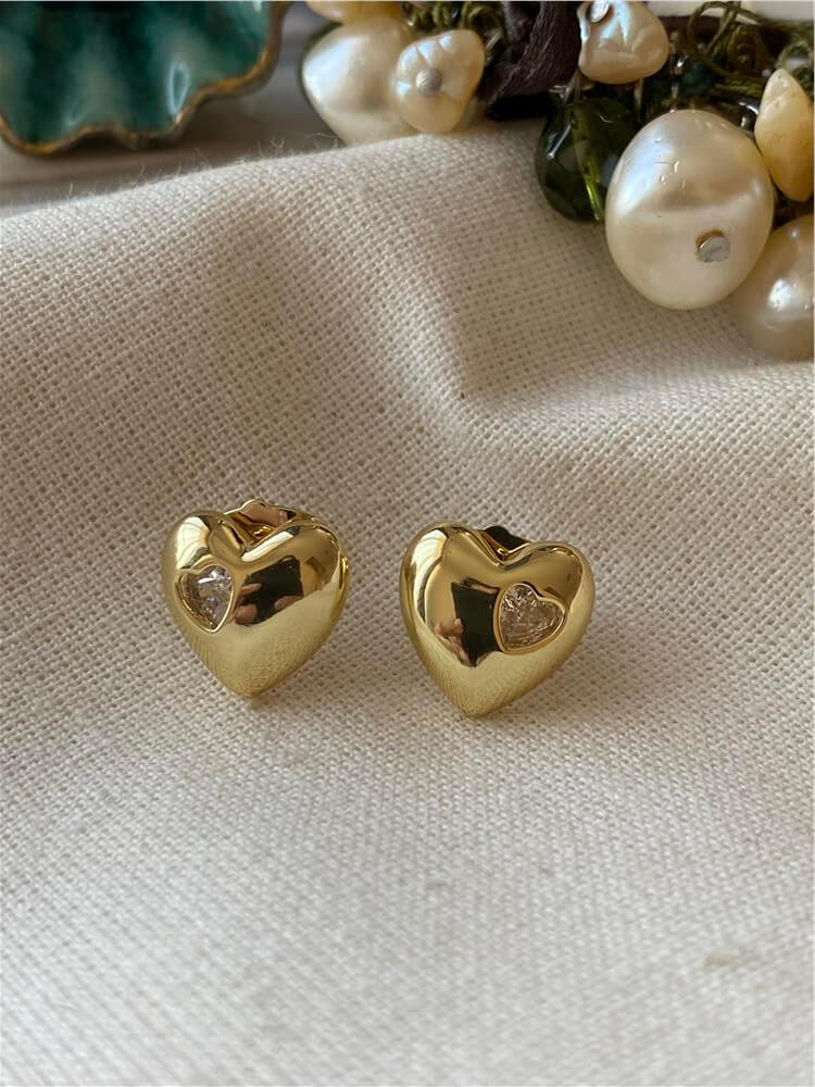 VIP 14K Taşlı Mini Kalp Küpe