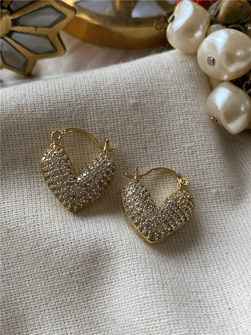 VIP 14K Taşlı Mini Kalp Küpe