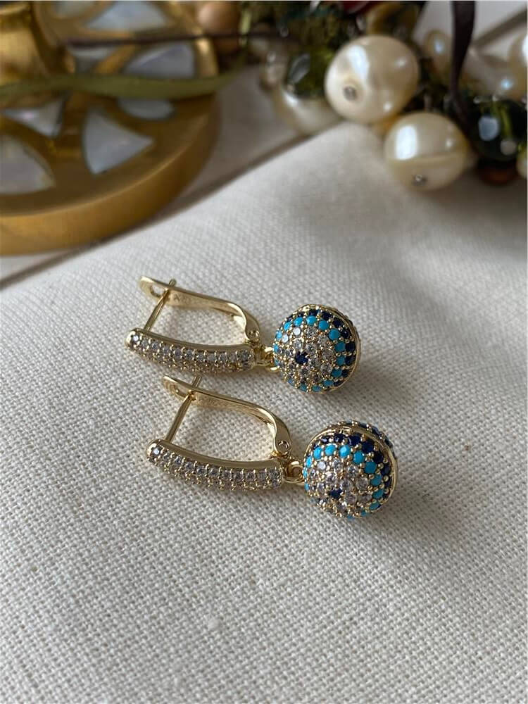 VIP 14K Taşlı Nazar Göz Sallantılı Küpe